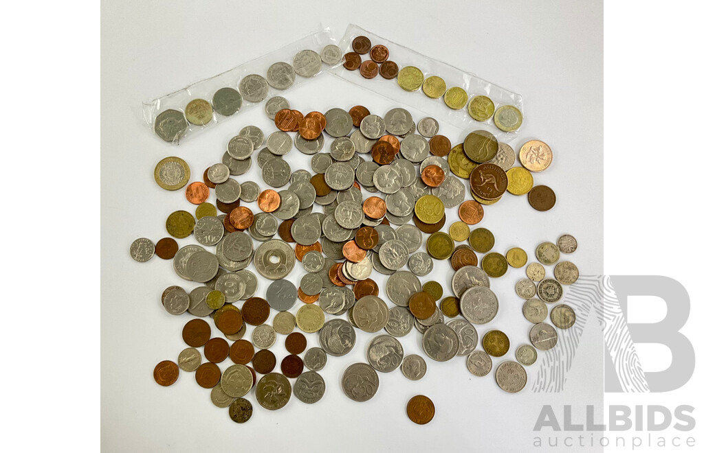 Collection of International Coins Including Hong Kong, USA, Euro, PNG New Zealand, Some Silver Examples