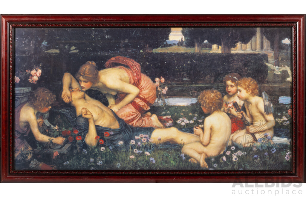 John William Waterhouse, (Pre-Raphaelite/Romanticism, British, 1849-1917), The Awakening of Adonis, Reproduction Print of Original Oil From 1899, 48.5 x 86 cm (frame)