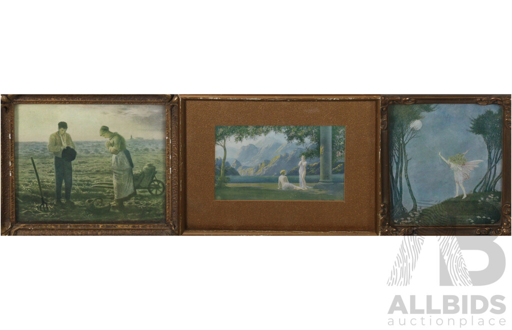 Wonderful Trio of Antique Miniature Lithoprints -'The Angelus