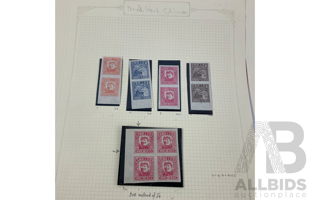 Collection of Chinese 1940's-50's Stamps Including Hinged Mint Strips, Imperfs and Over Prints
