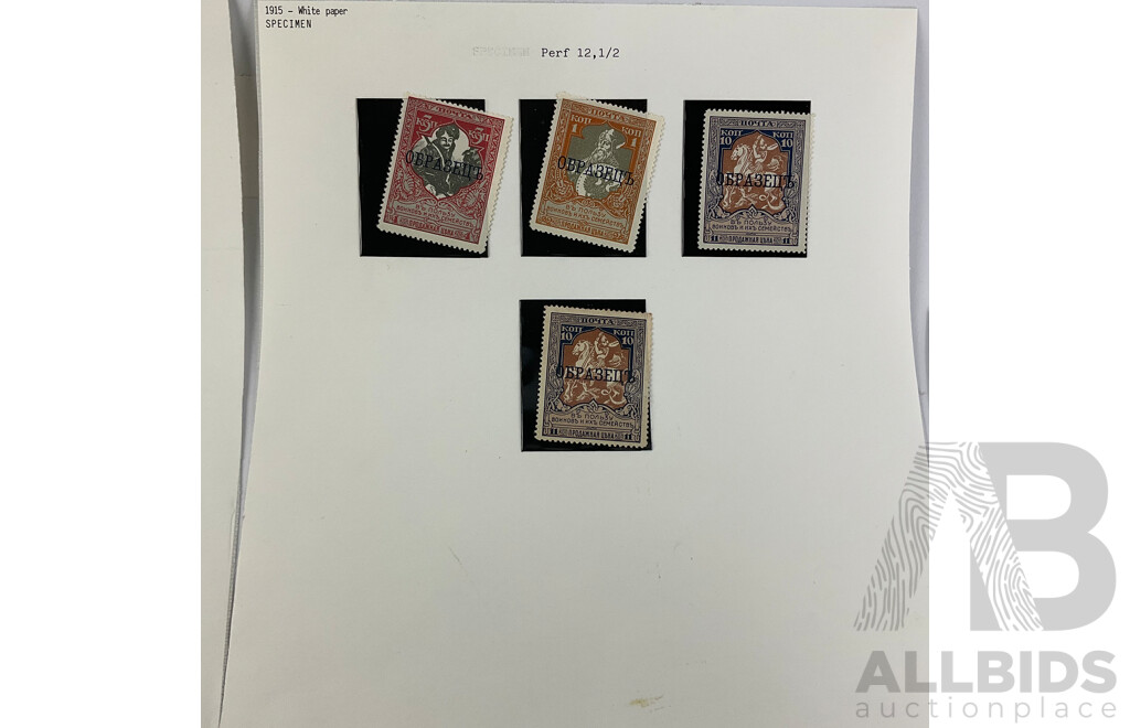 Collection of Russian Stamps, Examples Spanning 1890's to 1900's, Mint Hinged Blocks, Specimens