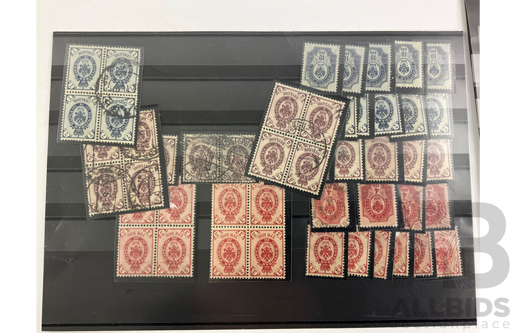 Collection of Russian Stamps, Examples Spanning 1890's to 1900's, Mint Hinged Blocks, Specimens