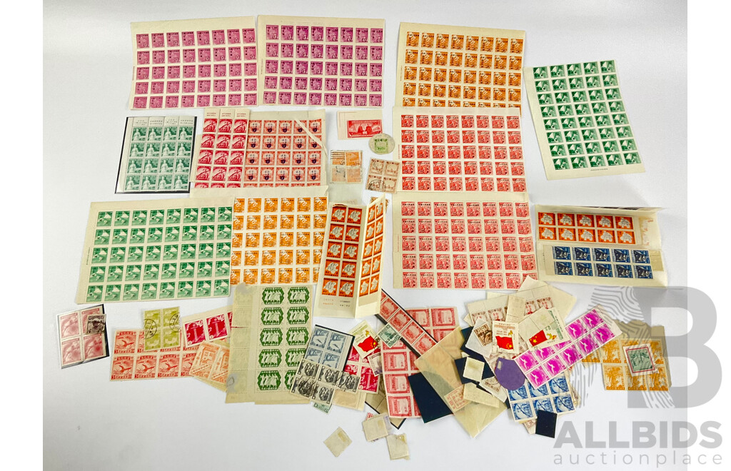 Collection of Chinese/Manchurian Stamp Blocks and Strips, Examples From 1930's to 1950's