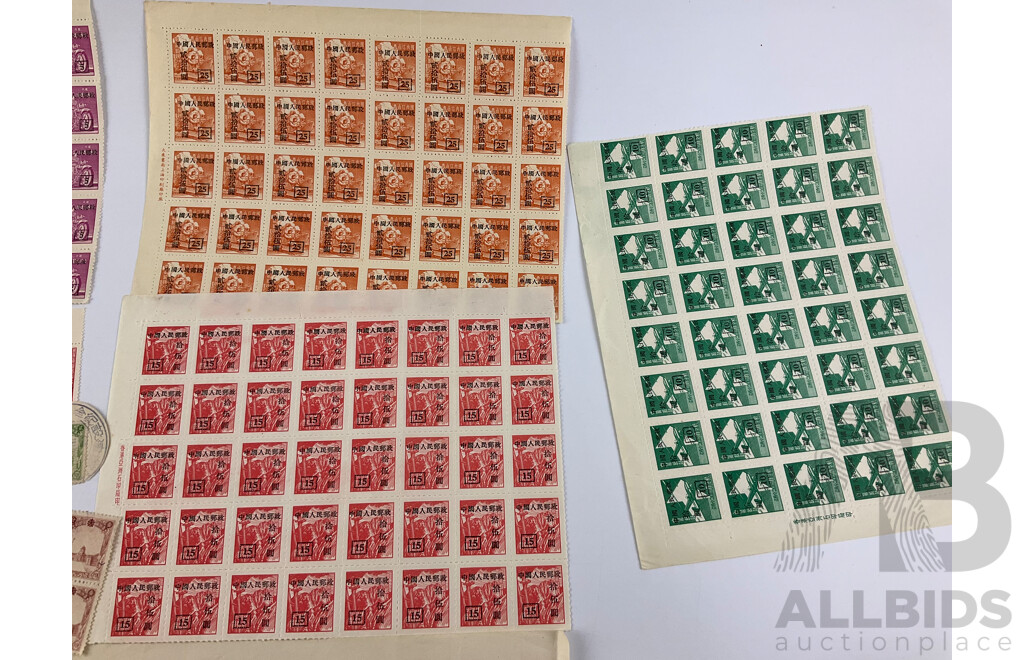 Collection of Chinese/Manchurian Stamp Blocks and Strips, Examples From 1930's to 1950's