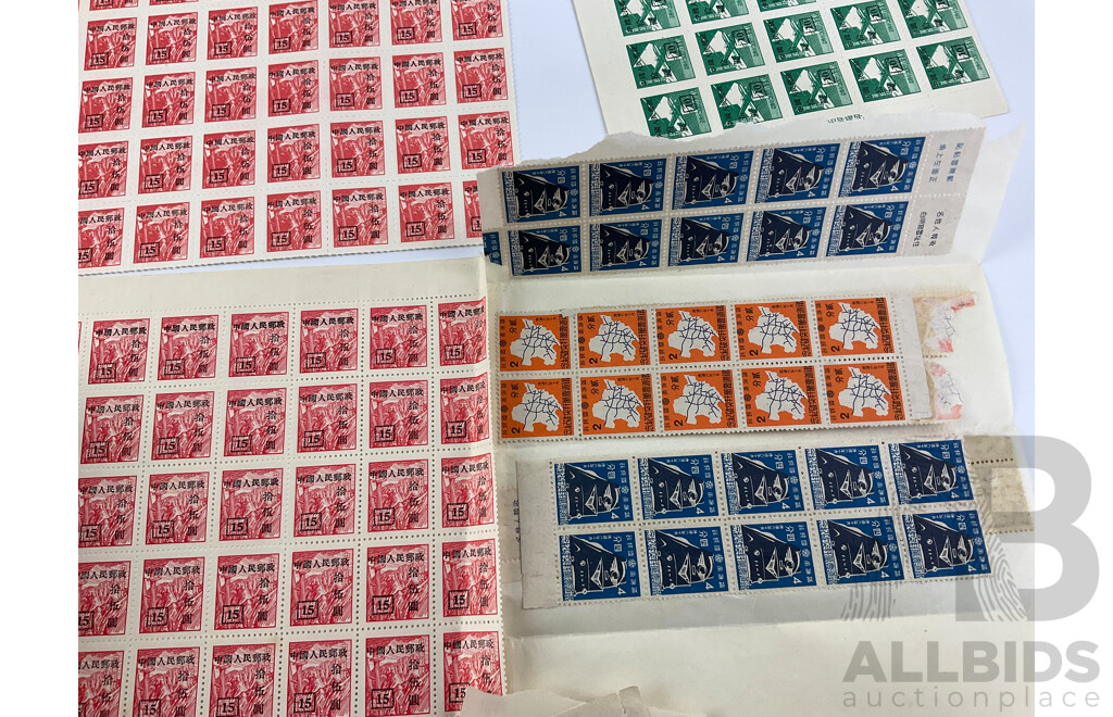 Collection of Chinese/Manchurian Stamp Blocks and Strips, Examples From 1930's to 1950's