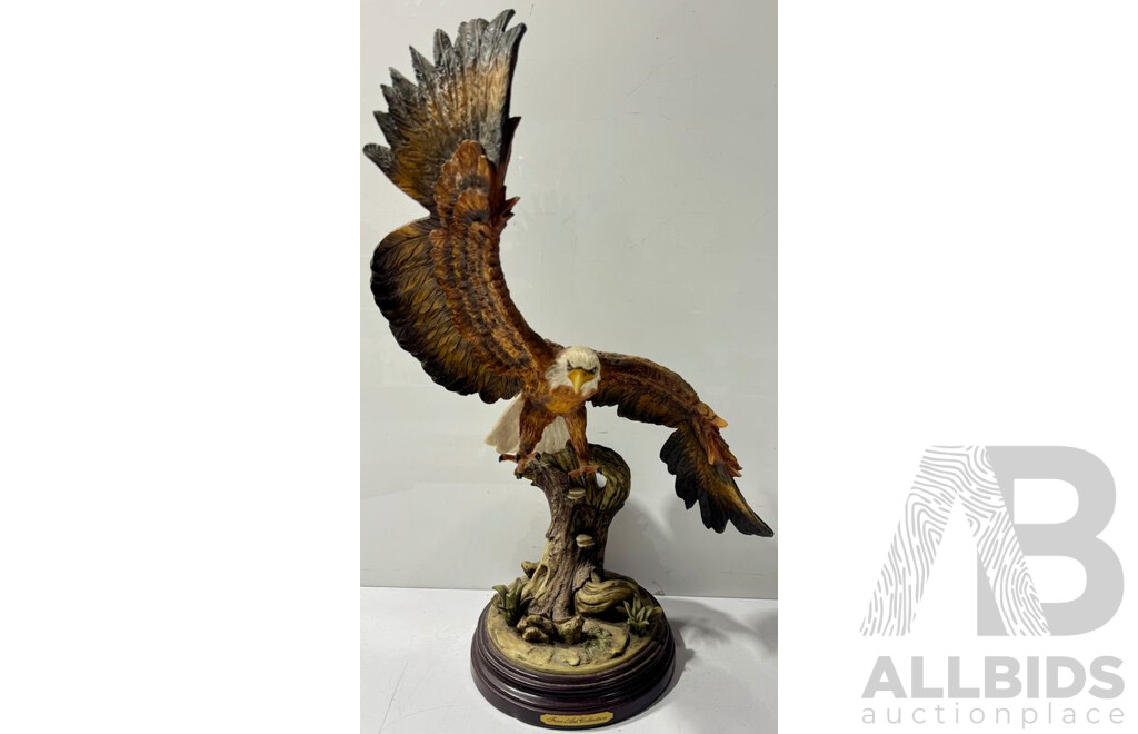 Decorative Composite Eagle Statue on Wooden Base
