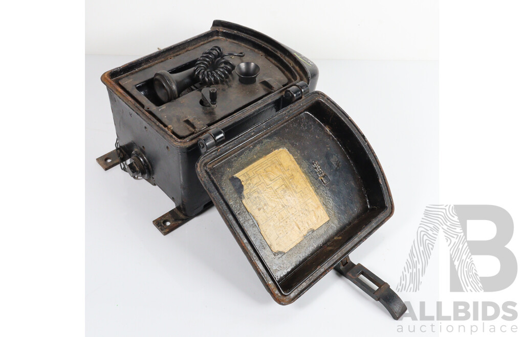 Early Wall Mount American Phone in Cast Iron Box by Western Electric