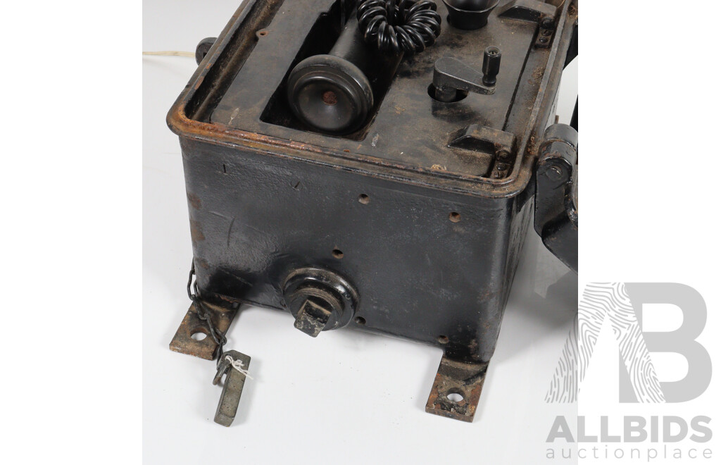 Early Wall Mount American Phone in Cast Iron Box by Western Electric