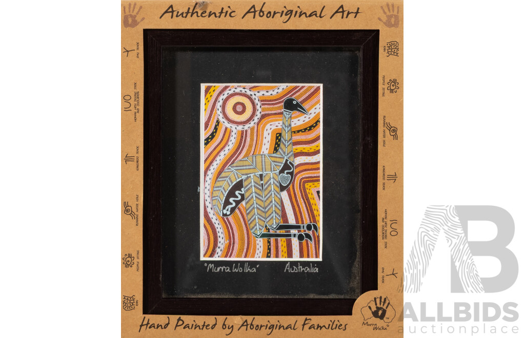 Murra Wolka, Emu/Mintji, Framed Original Miniature Print of Original, 12 x 19 cm (frame)