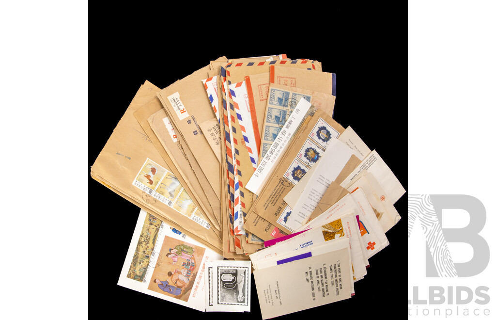 Collection of Chinese Philately Including Festivities for the New Year Post Card Set, 1940's Ship Stamps, Stamp Packs, FDCs, Philatelic Department, Bank of China and Korea, Airmail, Registered Envelopes