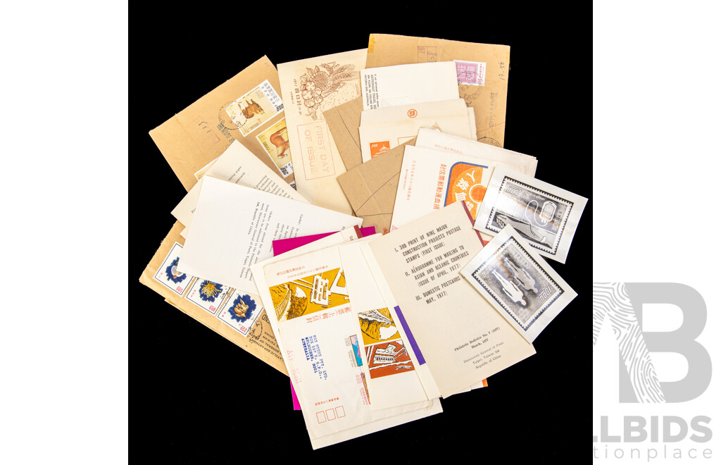 Collection of Chinese Philately Including Festivities for the New Year Post Card Set, 1940's Ship Stamps, Stamp Packs, FDCs, Philatelic Department, Bank of China and Korea, Airmail, Registered Envelopes