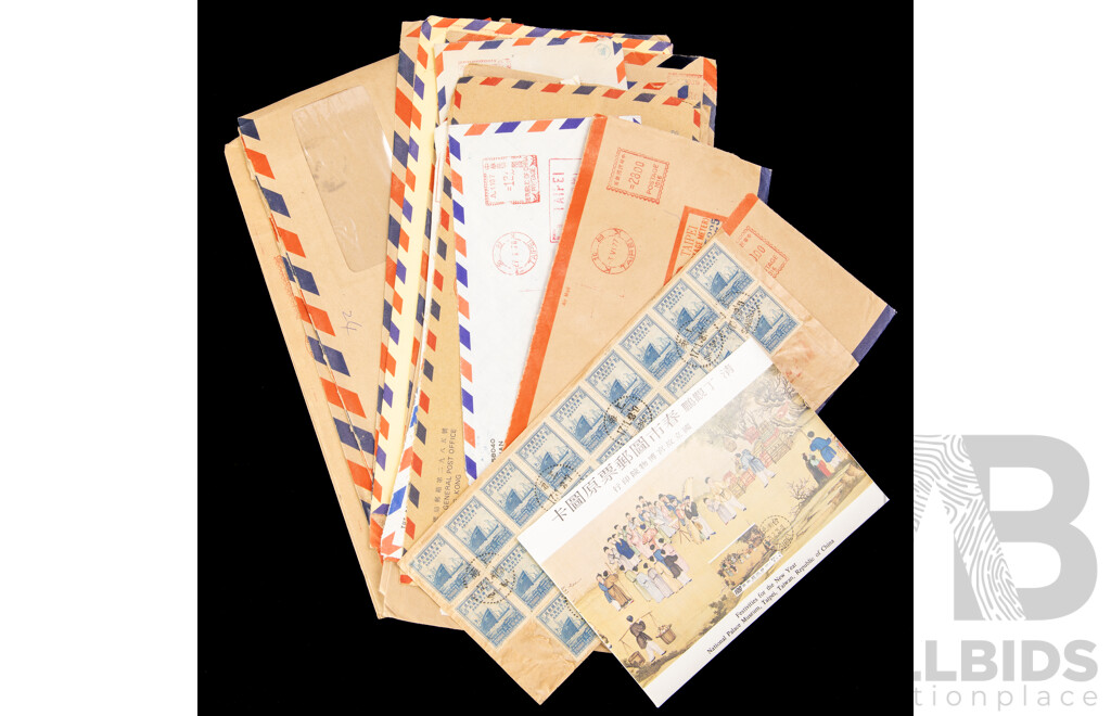 Collection of Chinese Philately Including Festivities for the New Year Post Card Set, 1940's Ship Stamps, Stamp Packs, FDCs, Philatelic Department, Bank of China and Korea, Airmail, Registered Envelopes