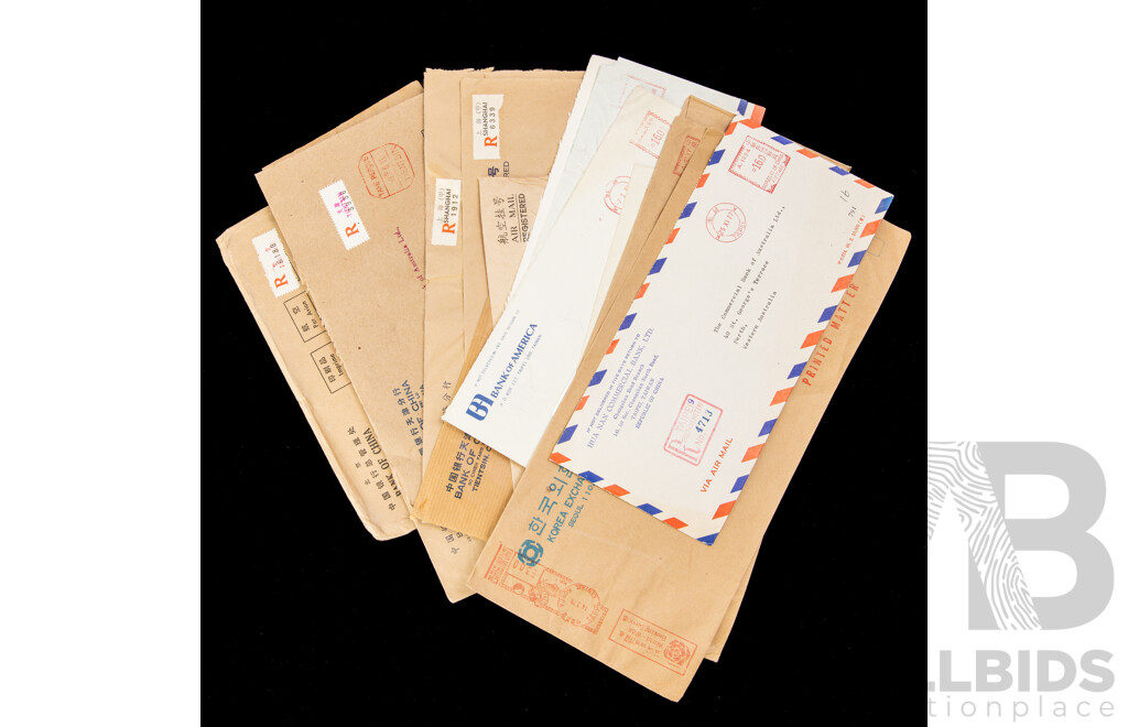 Collection of Chinese Philately Including Festivities for the New Year Post Card Set, 1940's Ship Stamps, Stamp Packs, FDCs, Philatelic Department, Bank of China and Korea, Airmail, Registered Envelopes