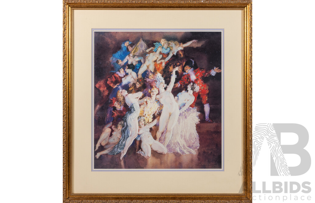 Norman Lindsay, (19/20th Centuries, Australian, 1879-1969), Revel (1928), Wonderful Quality Colour Print of Original Watercolour,  62 x 58 cm (frame)