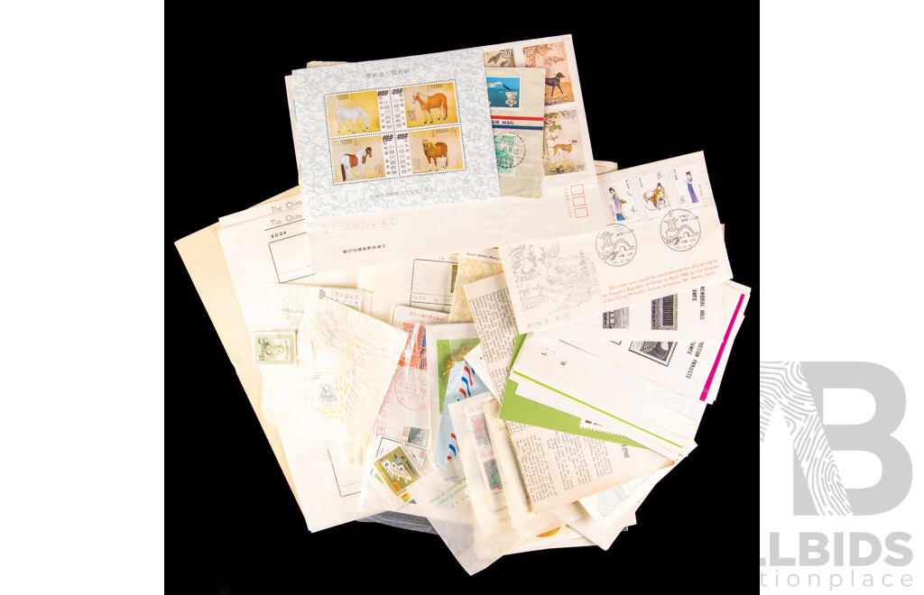 Collection Chinese Stamps, Mini Sheets, First Day Cover, Post Cards, Mint, Cancelled, Taiwan and Hong Kong, Overprints, Examples Spanning 1940's to 1970's