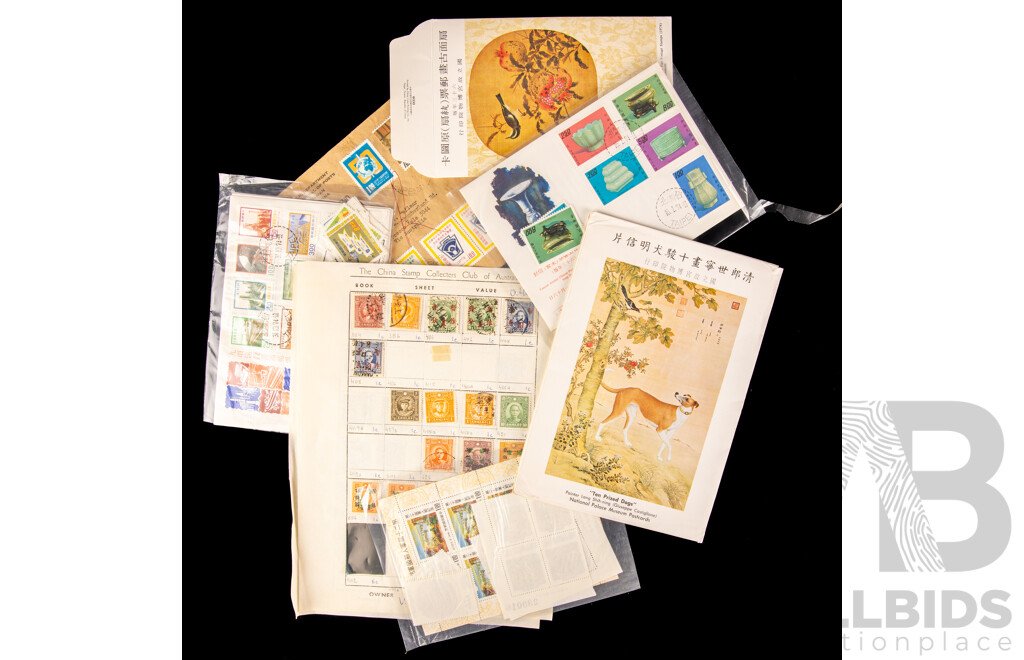 Collection Chinese Stamps, Mini Sheets, First Day Cover, Post Cards, Mint, Cancelled, Taiwan and Hong Kong, Overprints, Examples Spanning 1940's to 1970's