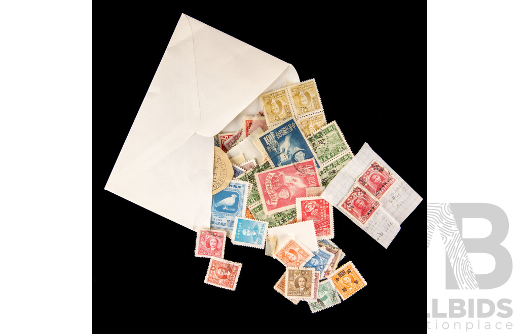Collection Chinese Stamps, Examples Spanning 1920's to 1950's Including Overprint Blocks, KGV Hong Kong China Overprint