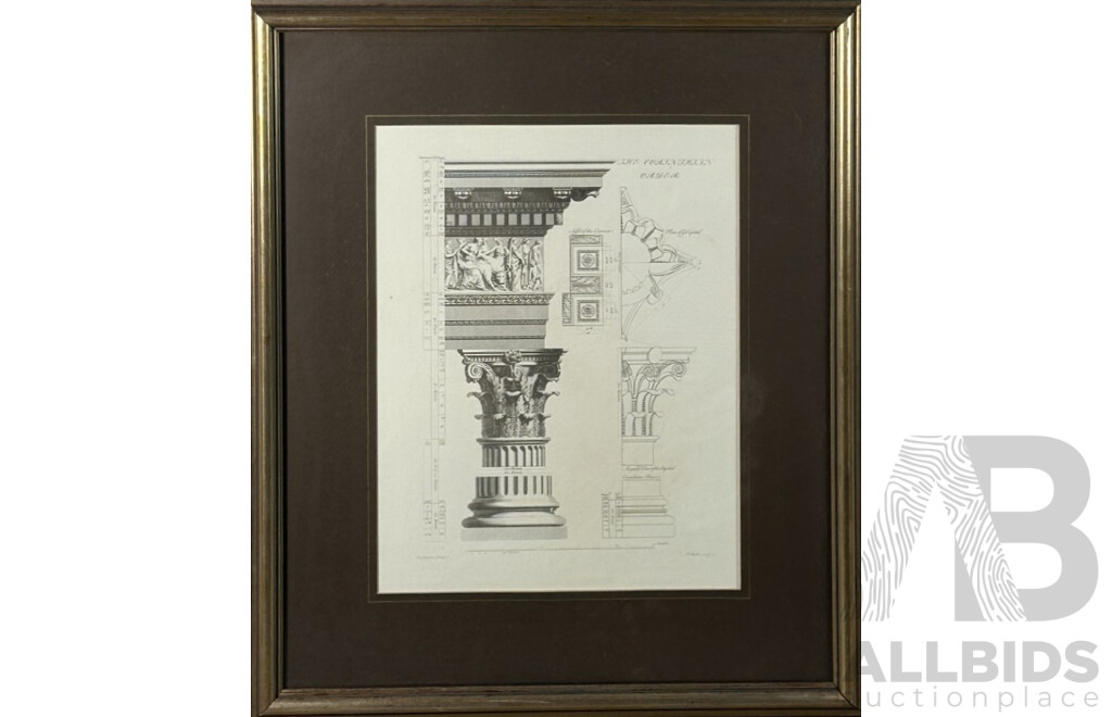 Sir William Chambers, (18th Century, British, 1723-1796), The Corinthian Order, Classical Architectural Reproduction Print of Original Drawing, 70 x 60 cm (frame)