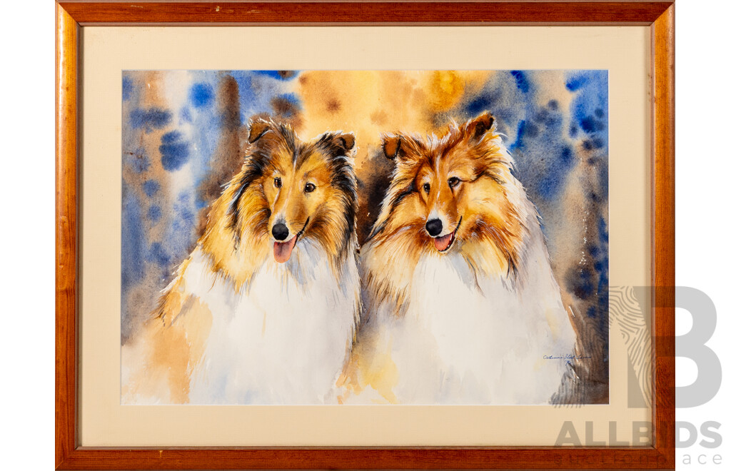 Catherine Fleet Turner (20th Century, Australian), Pair of Collies, Original Watercolour, 52 x 68 cm (frame)
