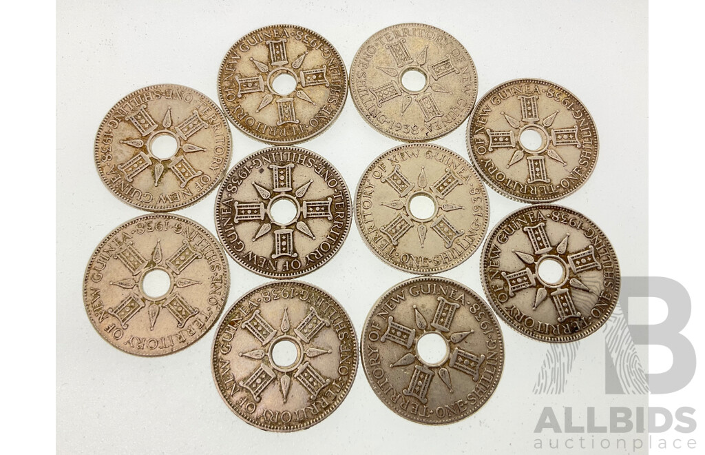Ten Papua New Guinea 1938 Silver Shillings .925