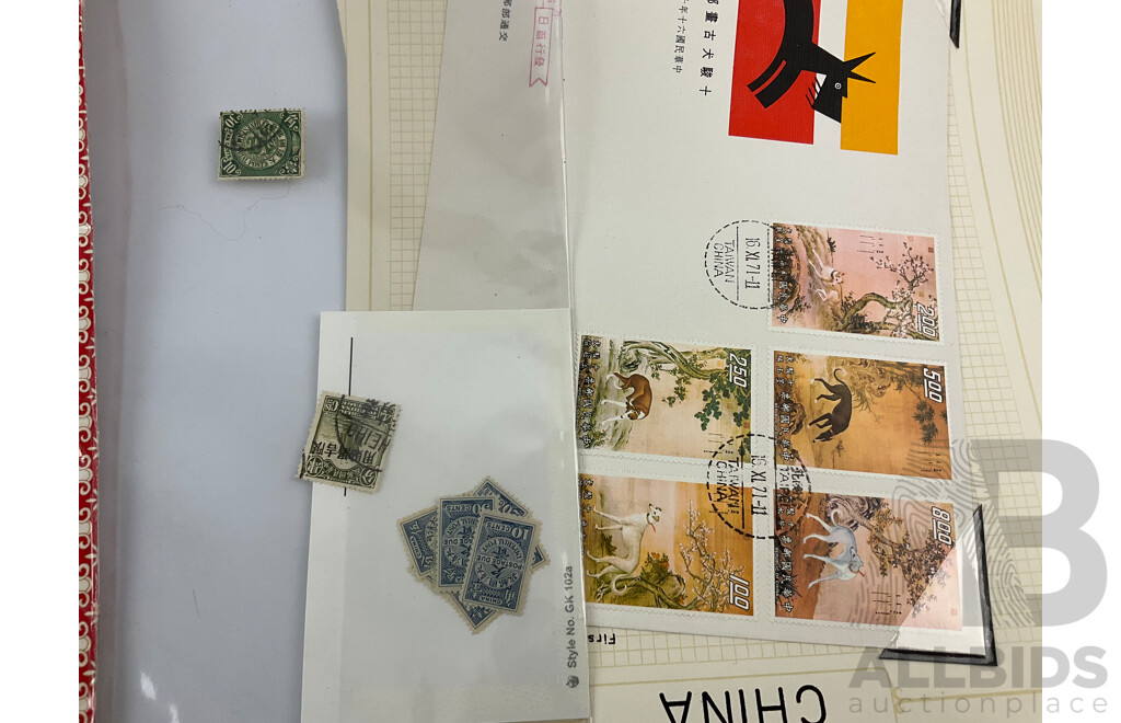 Collection of Vintage Chinese Stamps Including Sets and Overprints