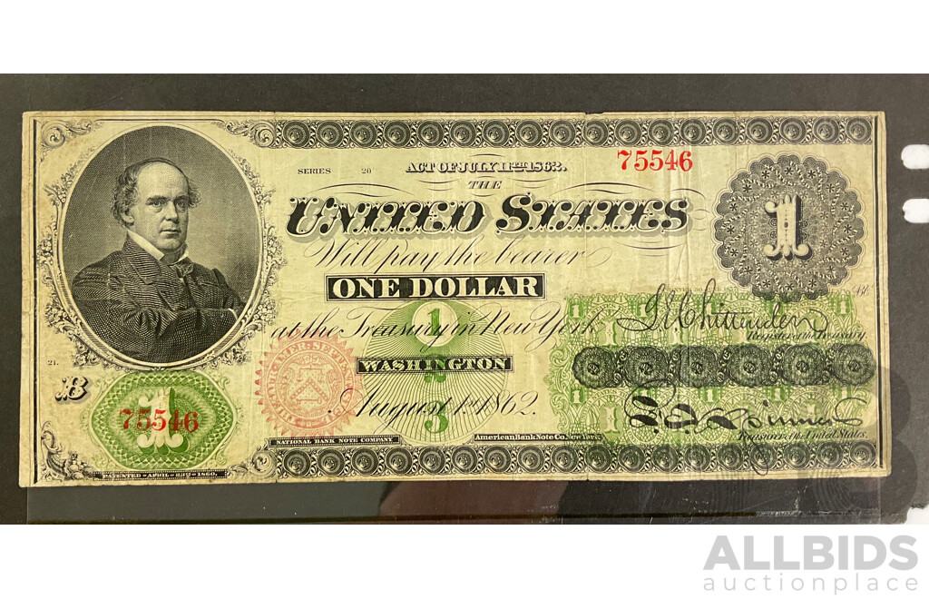 USA 1862 One Dollar Note 1st August, Civil War Note ''Greenback''  75546