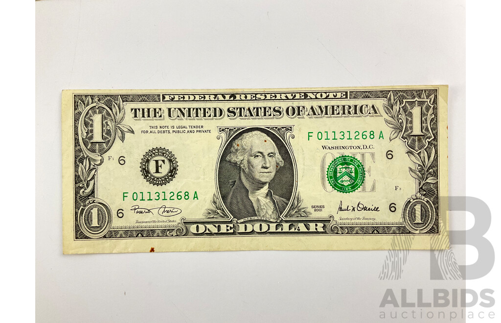 Four USA One Dollar Notes Including 1993, 2001 Off Centre, 2003(2)