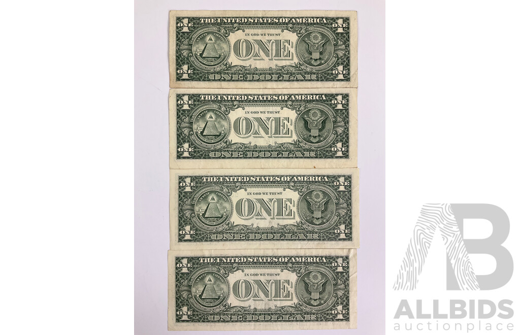 Four USA One Dollar Notes Including 1993, 2001 Off Centre, 2003(2)