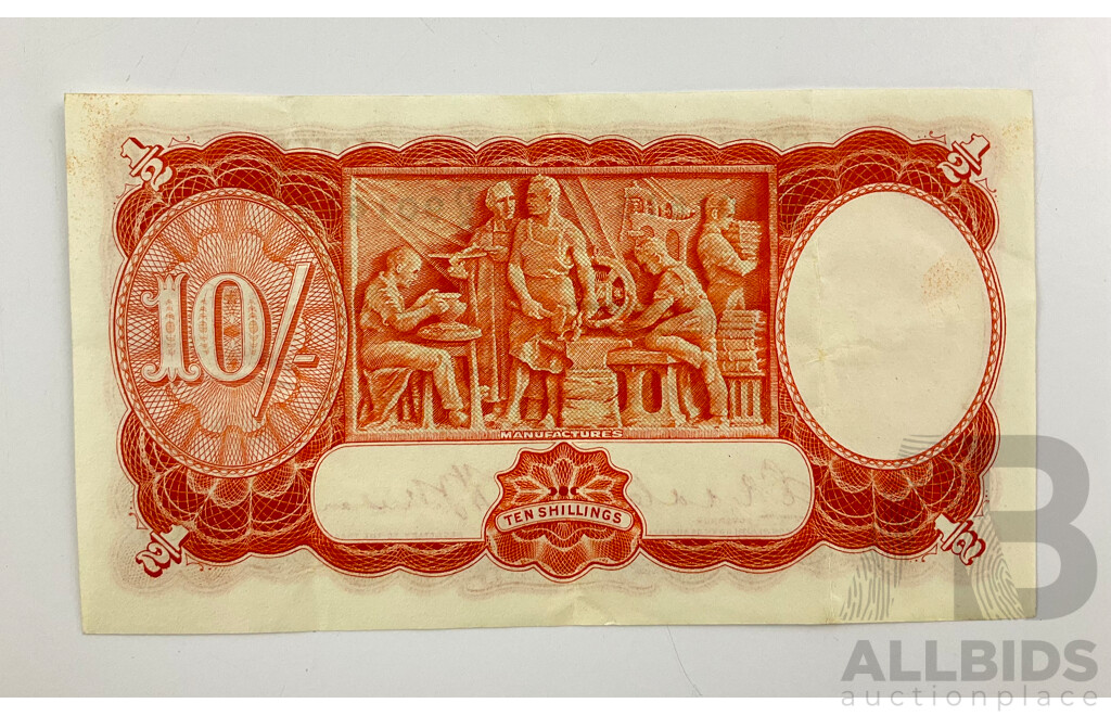 Australian 1936 Ten Shilling Note, Riddle/Sheehan R11, D6 901613