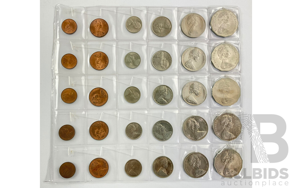 Five Australian Six Coin Sets, Consecutive 1975 to 1979 Including 1977 Jubilee Fifty Cent