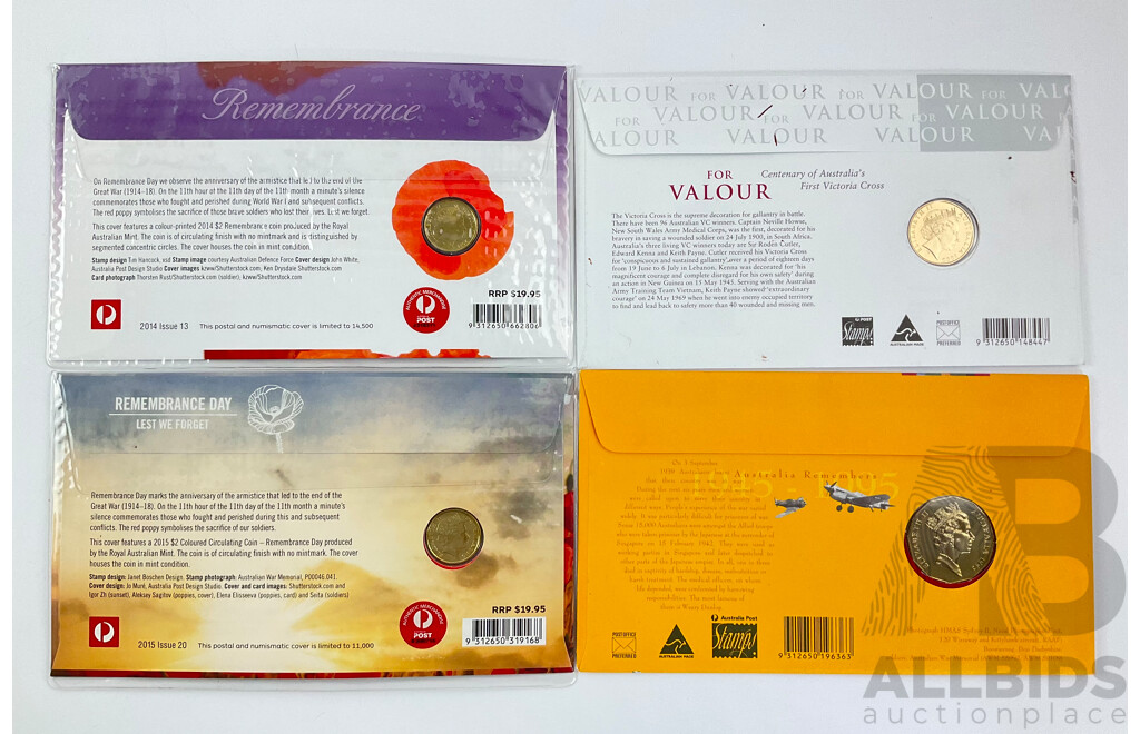 Four Australian PNCs Including 1995 Australia Remembers Sir Edward 'Weary' Dunlop, 2000 for Valour, 2014 Remembrance, 2015 Lest We Forget