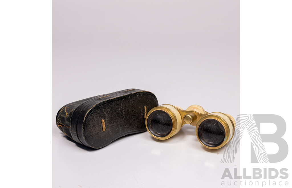 Antique Brass & Ivory Opera Glasses with Original Case