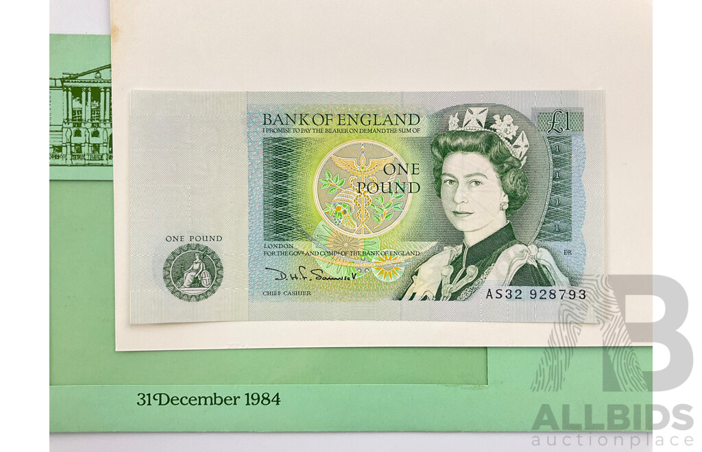 United Kingdom 1984 Last Day of Issue One Pound Note and Cover