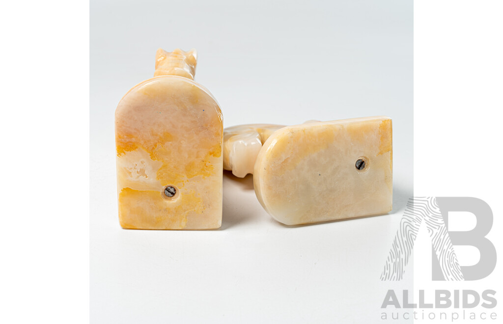 Pair Mexican Carved Onyx Horse Head Book Ends