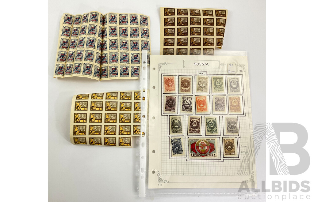 USSR 1922 Mint Imperf Stamp Blocks, October Revolution and 1918 Block, Socialist Federation Soviet Republic with 1947 Set