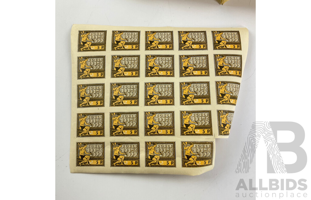 USSR 1922 Mint Imperf Stamp Blocks, October Revolution and 1918 Block, Socialist Federation Soviet Republic with 1947 Set