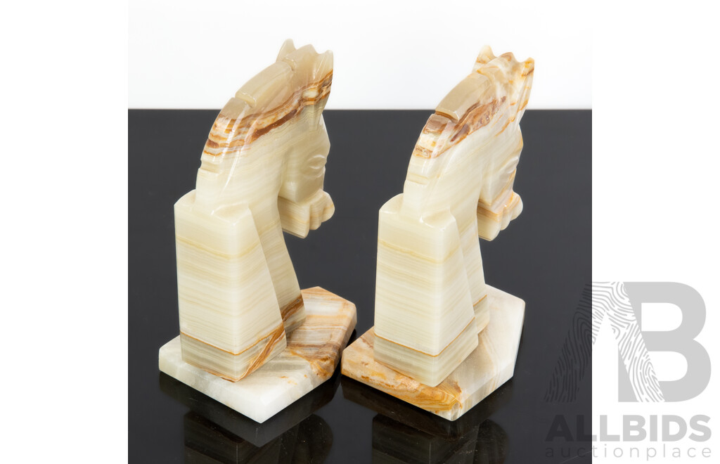 Pair Mexican Carved Onyx Horse Head Bookends