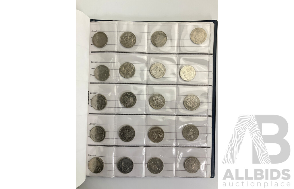 Renniks Coin Album Containing Australian Commemorative One Dollars, Fifty Cents, Twenty Cents, International, United Kingdom, USA,