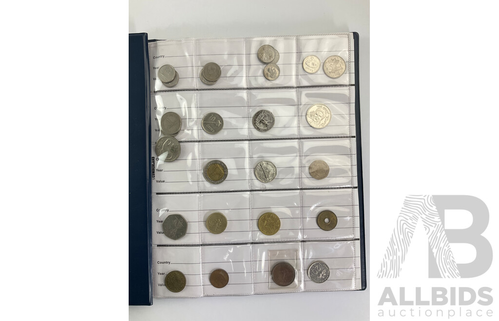 Renniks Coin Album Containing Australian Commemorative One Dollars, Fifty Cents, Twenty Cents, International, United Kingdom, USA,