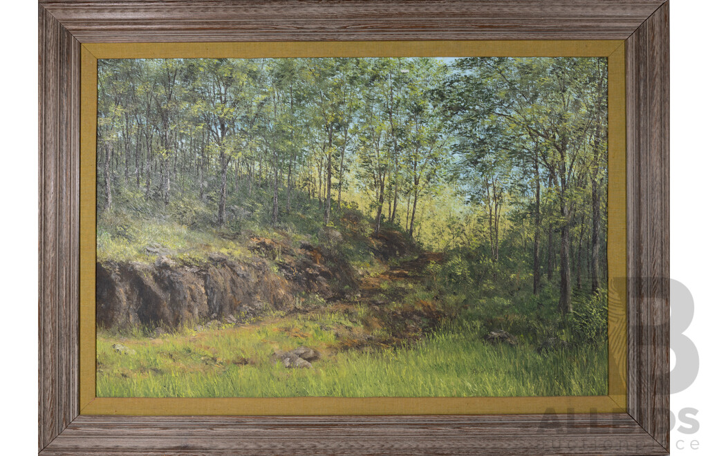 Brent Thomas Moser, (20th Century, American), Secluded Forest Path (cLate 1960s) Vintage Acrylic on Canvas, 79 x 109 cm (frame)