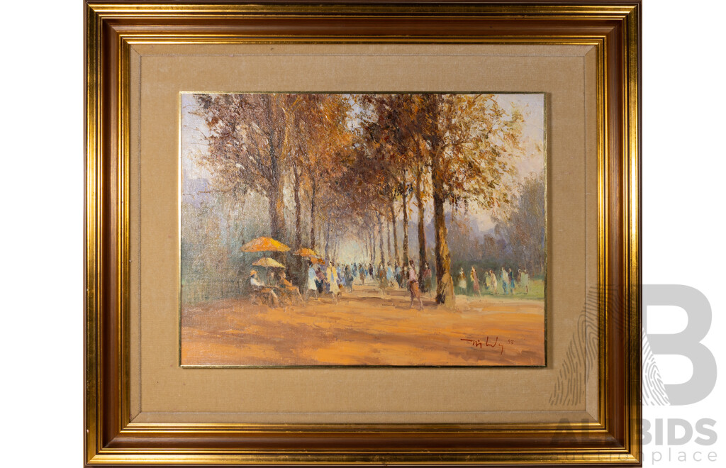 John Tiplady FRASSA, (20th Century, British-Australian, 1938-), In the Park, Oil on Canvas Board, 79 x 94 cm (frame)