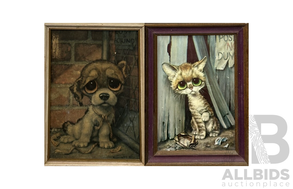 Girard Goodenow, (20th Century, American, 1912-1984), Sad Pup & Sad Kitty (1960s), Pair of Iconic Vintage Prints of Original, 36.5 x 26 cm (largest frame) (2)