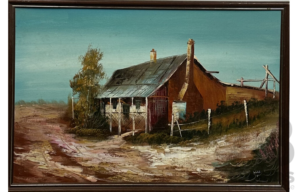Walsh, (20th Century, Australian), Bush Cottage, Vintage Acrylic on Canvas, 66.5 x 96.5 cm (frame)