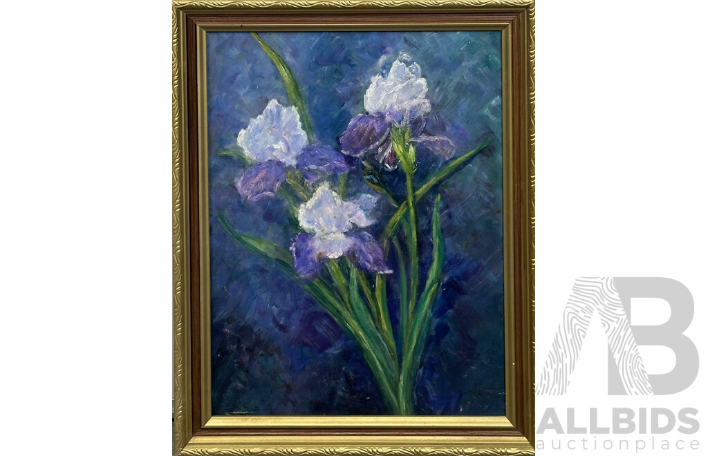 Kyra LeFleur, (20th Century), Lilacs & Irises, Lovely Pair of Oils on Canvas & Board, 46.5 x 36 cm (frames) (2)