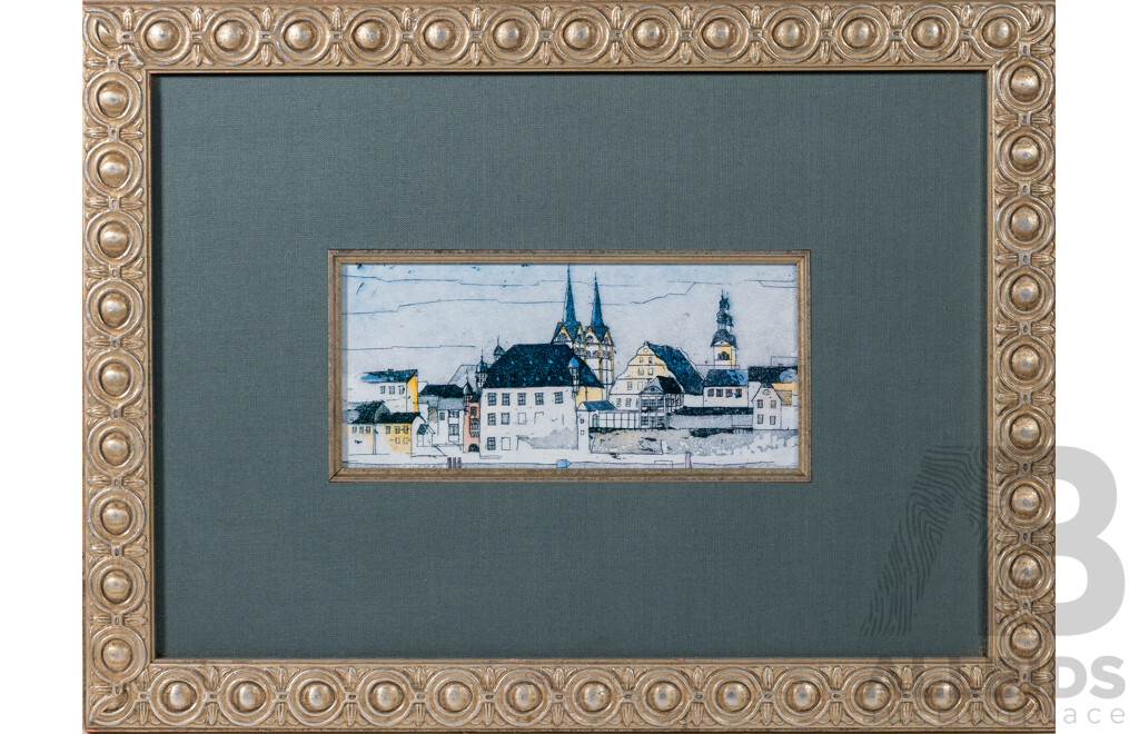 After Eberhard Rube, (20th Century, German, 1952-2014), Koblenz Moselle Riverbank, Print of Original Etching, 31 x 41 cm (frame)