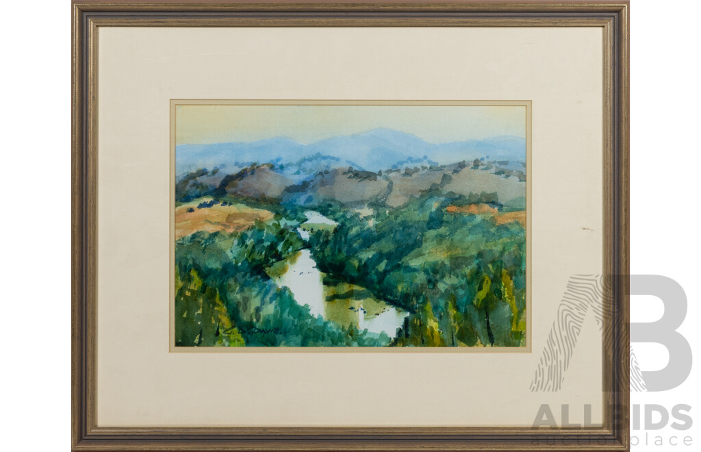 Geoffrey Davis, (20th Century, Australian, 1926-), Murrumbidgee, West Belconnen, Watercolour, 42 x 52 cm (frame)