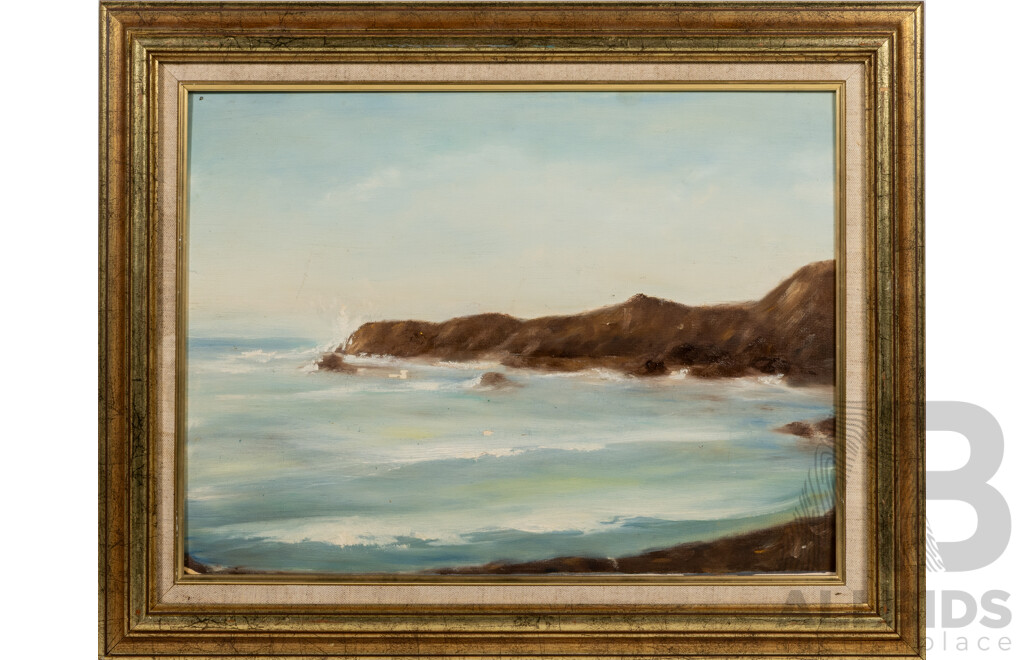 Kyra Lefleur, (20th Century, Australian), Crashing Coastal Waves - Beach Scene (1995), Oil on Canvas, 40 x 50 cm (frame)