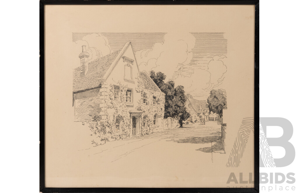 Rhys Williams, (20th Century, Australian, 1894-1976), Manor House Fordwich & Kentish Farmhouse, Vintage Reproductions of Original Pen & Ink Drawings, (c1955), 34.5 x 39 cm (frame) (2)