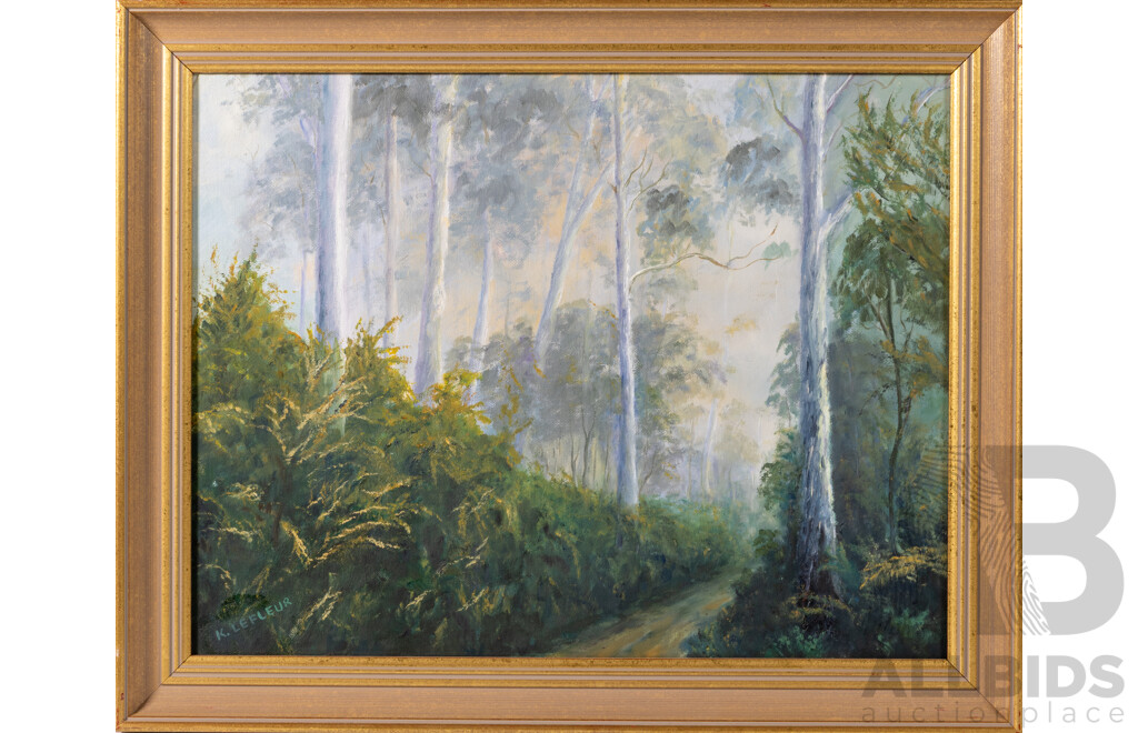 Kyra LeFleur, (20th Century, Australian), Path in Ferntree Gully Forest, Oil on Canvas Board, 43 x 53 cm (frame)