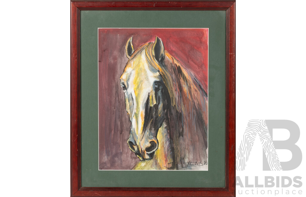 D. Huckel (20th Century, Australian, Working C00s), Portrait of a Horse, Mixed Media on Canvas, 51 x 42 cm (frame)